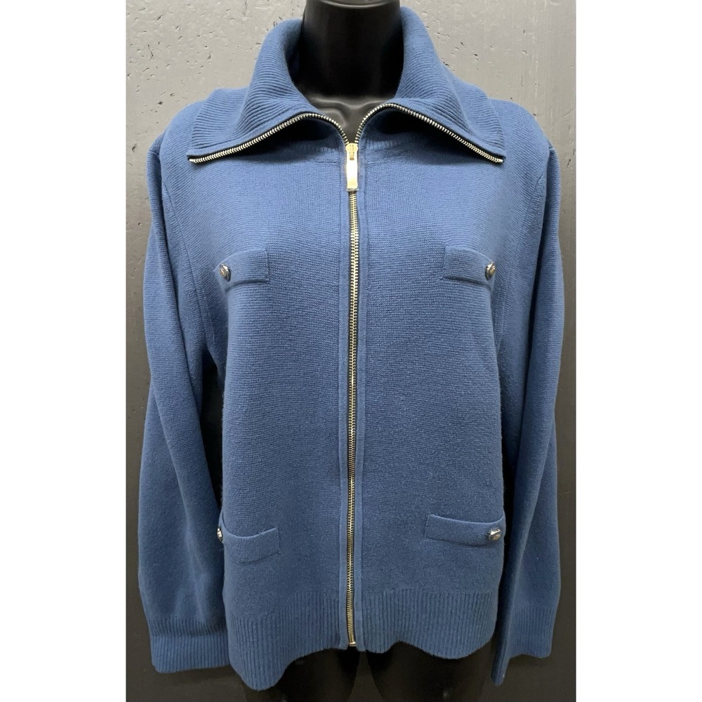 Talbots Sweater L Blue Gold Zip Preppy Casual Classic Old‎ Money Top Jacket